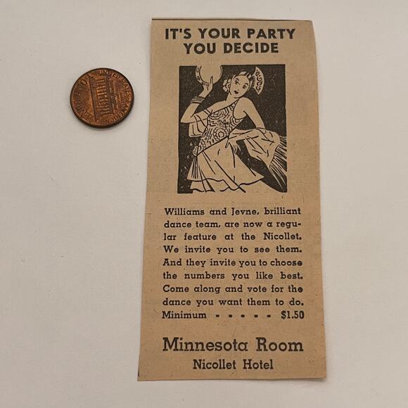 Nicollet Hotel Williams and Jevne Dance 1935 Minneapolis Newspaper Ad SAG7-M13 - Picture 2 of 2
